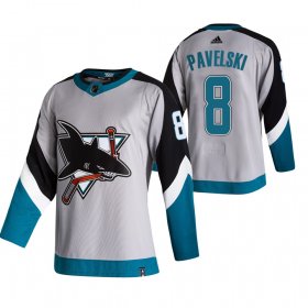 Wholesale Cheap San Jose Sharks #8 Joe Pavelski Grey Men\'s Adidas 2020-21 Reverse Retro Alternate NHL Jersey
