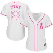Wholesale Cheap Angels #28 Andrew Heaney White/Pink Fashion Women's Stitched MLB Jersey