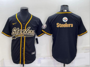 Wholesale Cheap Men's Pittsburgh Steelers Black Team Big Logo With Patch Cool Base Stitched Baseball Jersey