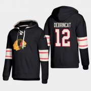 Wholesale Cheap Chicago Blackhawks #12 Alex DeBrincat Black adidas Lace-Up Pullover Hoodie