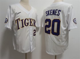 Cheap Men\'s LSU Tigers #20 Paul Skenes White Stitched Baseball Jersey