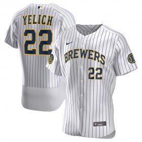 Wholesale Cheap Milwaukee Brewers Christian Yelich Men\'s Nike White Home 2020 Authentic Player MLB Jersey