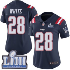 Wholesale Cheap Nike Patriots #28 James White Navy Blue Super Bowl LIII Bound Women\'s Stitched NFL Limited Rush Jersey