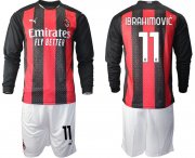 Wholesale Cheap Men 2020-2021 club AC milan home long sleeve 11 red Soccer Jerseys
