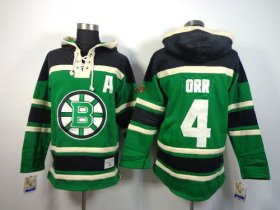 Wholesale Cheap Bruins #4 Bobby Orr Green St. Patrick\'s Day McNary Lace Hoodie Stitched NHL Jersey