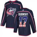 Wholesale Cheap Adidas Blue Jackets #17 Brandon Dubinsky Navy Blue Home Authentic USA Flag Stitched Youth NHL Jersey