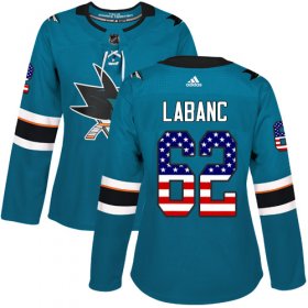 Wholesale Cheap Adidas Sharks #62 Kevin Labanc Teal Home Authentic USA Flag Women\'s Stitched NHL Jersey