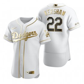 Wholesale Cheap Los Angeles Dodgers #22 Clayton Kershaw White Nike Men\'s Authentic Golden Edition MLB Jersey
