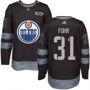 Wholesale Cheap Adidas Oilers #31 Grant Fuhr Black 1917-2017 100th Anniversary Stitched NHL Jersey