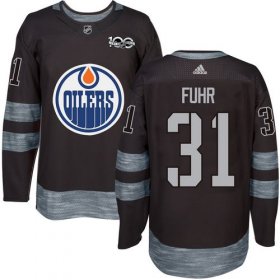 Wholesale Cheap Adidas Oilers #31 Grant Fuhr Black 1917-2017 100th Anniversary Stitched NHL Jersey