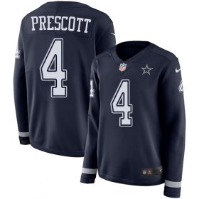 Wholesale Cheap Nike Cowboys #4 Dak Prescott Navy Blue Team Color Women\'s Stitched NFL Limited Therma Long Sleeve Jersey