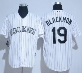 Wholesale Cheap Rockies #19 Charlie Blackmon White Strip New Cool Base Stitched MLB Jersey