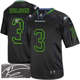 Wholesale Cheap Nike Seahawks #3 Russell Wilson Lights Out Black Men\'s Stitched NFL Elite Autographed Jersey