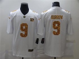 Cheap Men\'s Cincinnati Bengals #9 Joe Burrow 2020 White Leopard Print Fashion Limited Stitched Jersey