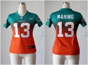 Wholesale Cheap Nike Dolphins #13 Dan Marino Aqua Green/Orange Women's Stitched NFL Elite Fadeaway Fashion Jersey