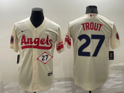 Wholesale Cheap Men's Los Angeles Angels #27 Mike Trout Number Cream 2022 City Connect Cool Base Stitched Jersey