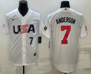 Cheap Men's USA Baseball #7 Tim Anderson Number 2023 White World Baseball Classic Stitched Jerseys