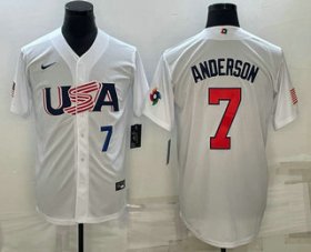 Cheap Men\'s USA Baseball #7 Tim Anderson Number 2023 White World Baseball Classic Stitched Jerseys