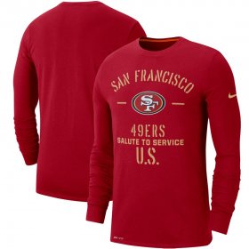 Wholesale Cheap Men\'s San Francisco 49ers Nike Scarlet 2019 Salute to Service Sideline Performance Long Sleeve Shirt
