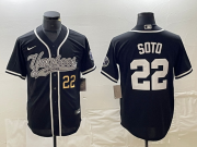 Cheap Men's New York Yankees #22 Juan Soto Number Black With Patch Cool Base Stitched Baseball Jersey
