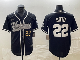 Cheap Men\'s New York Yankees #22 Juan Soto Number Black With Patch Cool Base Stitched Baseball Jersey