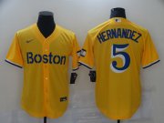 Wholesale Cheap Men Boston Red Sox 5 Hernandez Yellow City Edition Game 2021 Nike MLB Jerseys