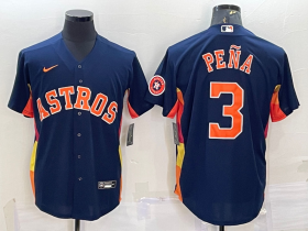 Wholesale Cheap Men\'s Houston Astros #3 Jeremy Pena Navy Blue With Patch Stitched MLB Cool Base Nike Jersey