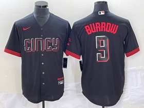 Wholesale Cheap Men\'s Cincinnati Reds #9 Joe Burrow Black 2023 City Connect Cool Base Stitched Baseball Jersey