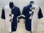 Wholesale Cheap Men's Dallas Cowboys #7 Trevon Diggs Navy White Split Vapor Untouchable Limited Stitched Jersey