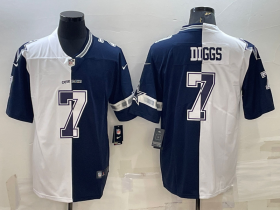 Wholesale Cheap Men\'s Dallas Cowboys #7 Trevon Diggs Navy White Split Vapor Untouchable Limited Stitched Jersey