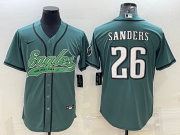 Wholesale Cheap Men's Philadelphia Eagles #26 Miles Sanders Green With Patch Cool Base Stitched Baseball Jersey