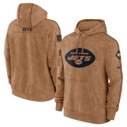 Wholesale Cheap Men's New York Jets 2023 Brown Salute to Service Pullover Hoodie