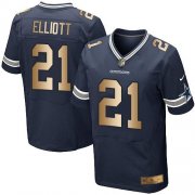 Wholesale Cheap Nike Cowboys #21 Ezekiel Elliott Navy Blue Team Color Men's Stitched NFL Elite Gold Jersey