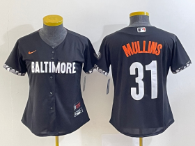Wholesale Cheap Women\'s Baltimore Orioles #31 Cedric Mullins Black 2023 City Connect Cool Base Stitched Jersey