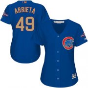 Wholesale Cheap Cubs #49 Jake Arrieta Blue 2017 Gold Program Cool Base Women's Stitched MLB Jersey