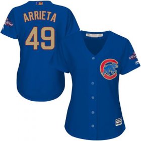 Wholesale Cheap Cubs #49 Jake Arrieta Blue 2017 Gold Program Cool Base Women\'s Stitched MLB Jersey