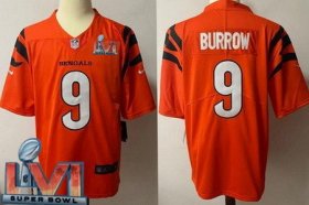 Wholesale Cheap Men\'s Cincinnati Bengals #9 Joe Burrow Limited Orange 2022 Super Bowl LVI Bound Vapor Jersey
