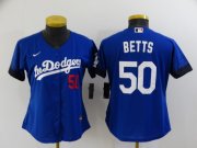 Wholesale Cheap Women's Los Angeles Dodgers #50 Mookie Betts Blue 2021 City Connect Number Cool Base Stitched Jersey