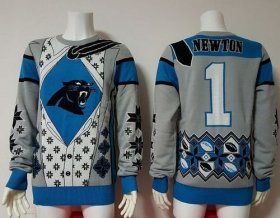 Wholesale Cheap Nike Panthers #1 Cam Newton Blue/Grey Men\'s Ugly Sweater