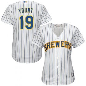 Wholesale Cheap Brewers #19 Robin Yount White Strip Home Women\'s Stitched MLB Jersey