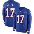 Wholesale Cheap Nike Bills #17 Josh Allen Royal Blue Team Color Men's Stitched NFL Limited Therma Long Sleeve Jersey