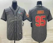 Cheap Men's Kansas City Chiefs #95 Chris Jones Grey With Super Bowl LVII Patch Cool Base Stitched Baseball Jersey