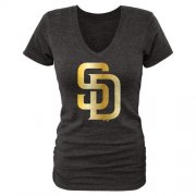 Wholesale Cheap Women's San Diego Padres Fanatics Apparel Gold Collection V-Neck Tri-Blend T-Shirt Black