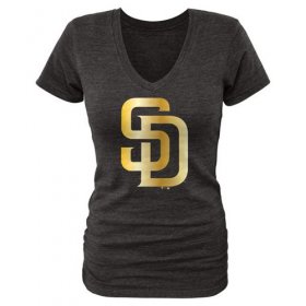Wholesale Cheap Women\'s San Diego Padres Fanatics Apparel Gold Collection V-Neck Tri-Blend T-Shirt Black