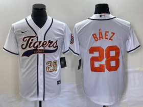 Wholesale Cheap Men\'s Detroit Tigers #28 Javier Baez Number White Cool Base Stitched Baseball Jersey