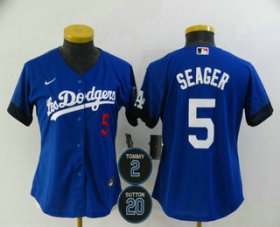 Wholesale Cheap Women\'s Los Angeles Dodgers #5 Corey Seager Blue #2 #20 Patch City Connect Number Cool Base Stitched Jersey