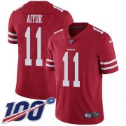 Wholesale Cheap Nike 49ers #11 Brandon Aiyuk Red Team Color Youth Stitched NFL 100th Season Vapor Untouchable Limited Jersey