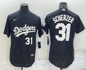 Wholesale Cheap Men\'s Los Angeles Dodgers #31 Max Scherzer Number Black Turn Back The Clock Stitched Cool Base Jersey