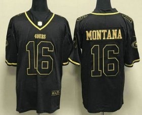 Wholesale Cheap Men\'s San Francisco 49ers #16 Joe Montana Black Gold Stitched Jersey