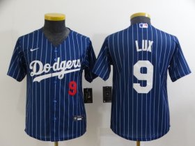 Wholesale Cheap Youth Los Angeles Dodgers #9 Gavin Lux Navy Blue Pinstripe Stitched MLB Cool Base Nike Jersey